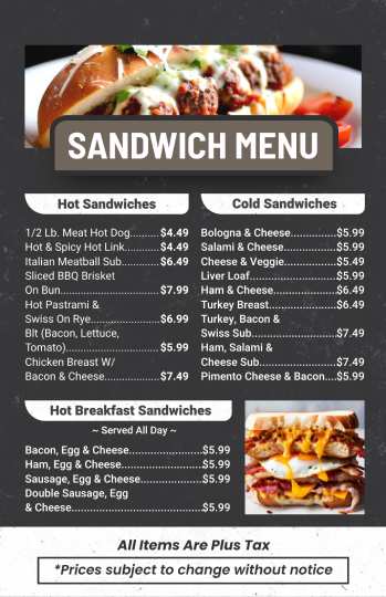 white & black sandwich menu design template