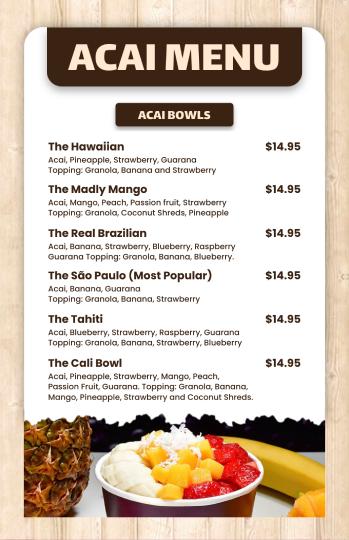 white decent acai bowl menu design template
