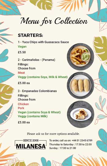 White Floral Empanadas Menu Template 