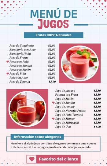 White Stylish Menu De Jugos Template 