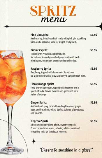 White Minimal Spritz Menu Template