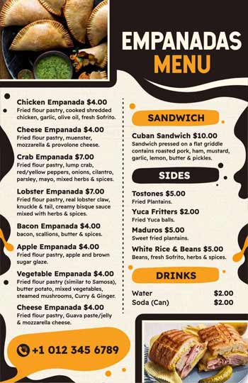 White Modern Empanadas Menu Template 