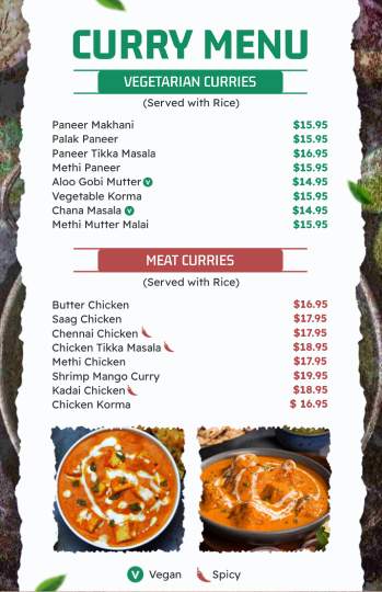 white simple curry indian menu design template