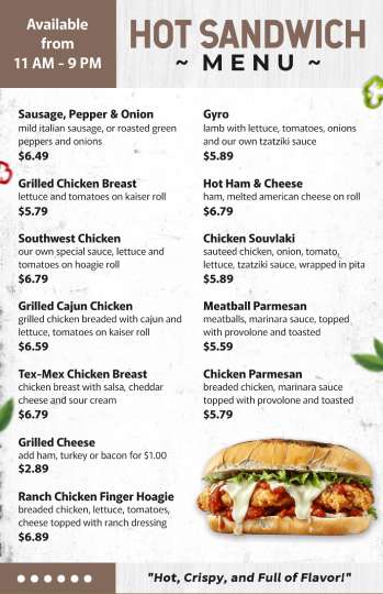 white simple hot sandwich menu design template