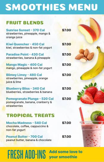white smoothies beverage menu design template