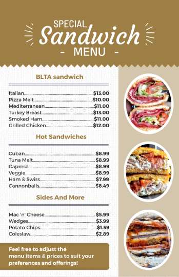 yellow & white sandwich menu design template