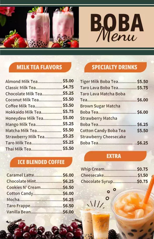 Boba and special tea menu template