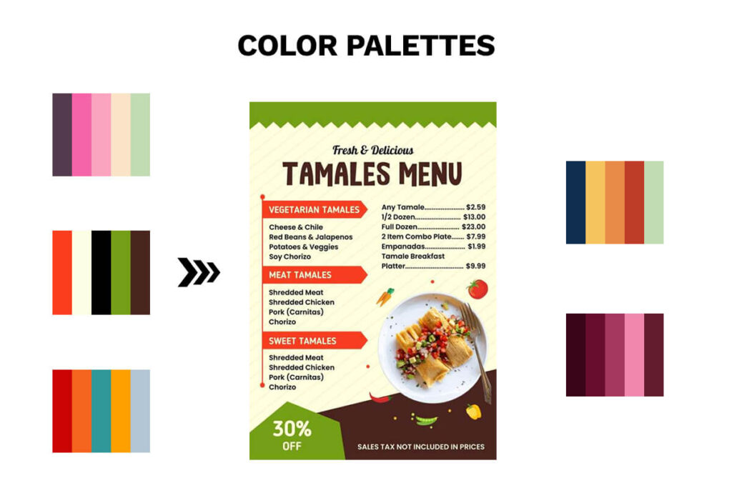 Color palettes example for menu design