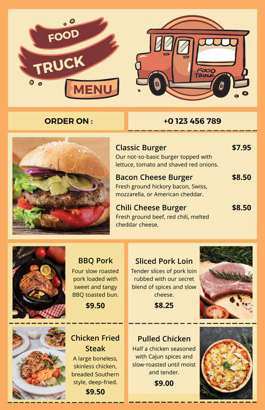 Food truck menu template