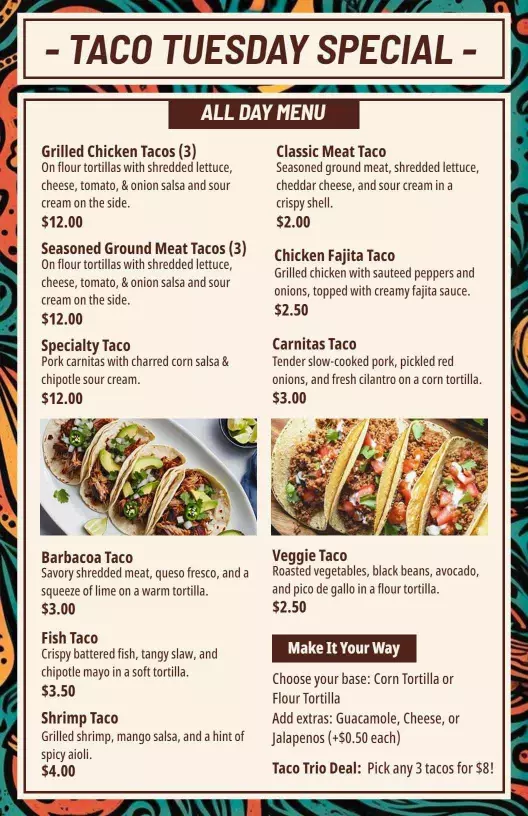 Taco Truck Special Offer Menu