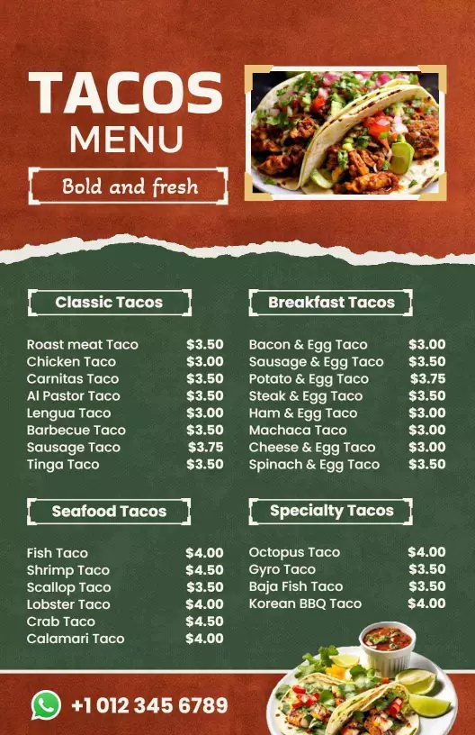 Tacos Menu with Special Offer