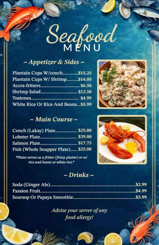 gourmet seafood delicacies menu template