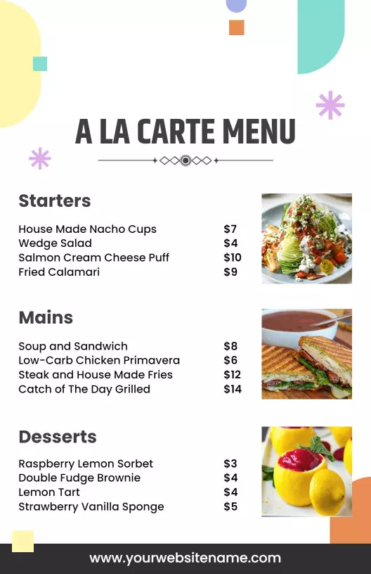 A La Carte Menu