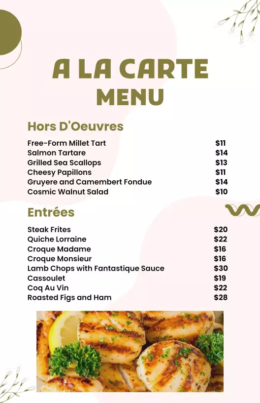 A La Carte Menu Template