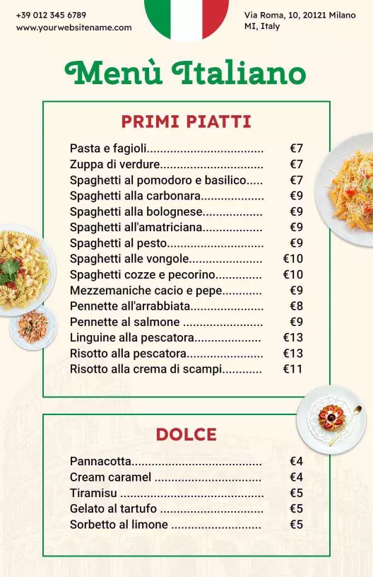 A la carte italian-food menu template