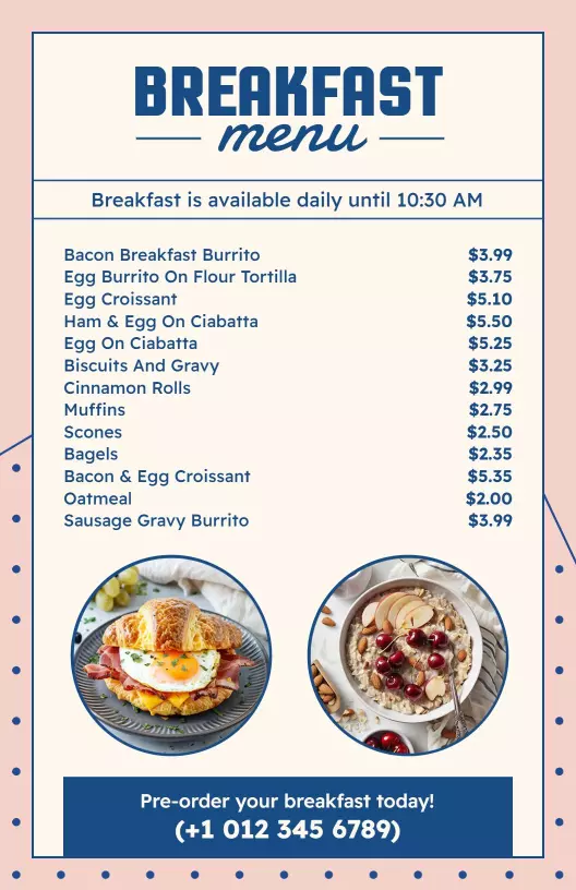 breakfast specials menu template