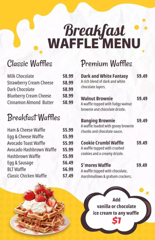 breakfast waffle varieties menu
