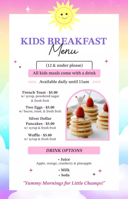 colorful kids breakfast menu