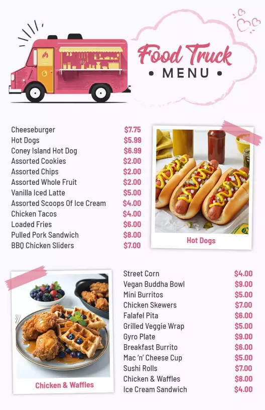 creative street food truck offerings menu template