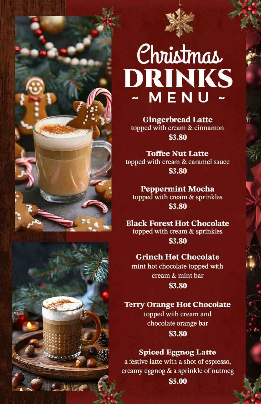 festive christmas drink menu