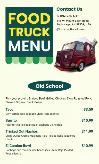 Old food truck menu template