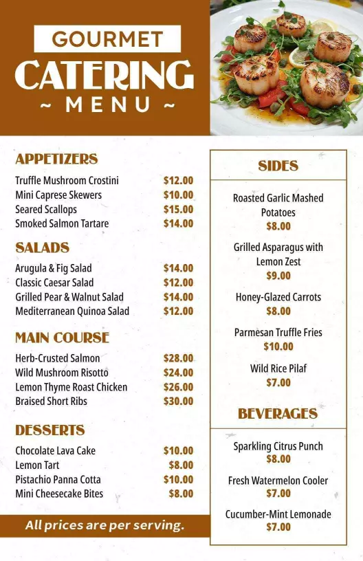 gourmet catering event menu template