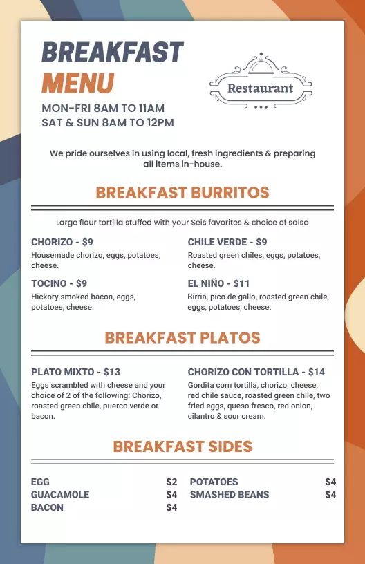 groovy breakfast menu template