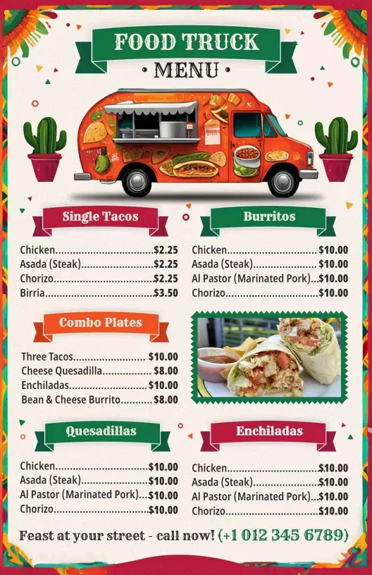 Mexican food truck menu template