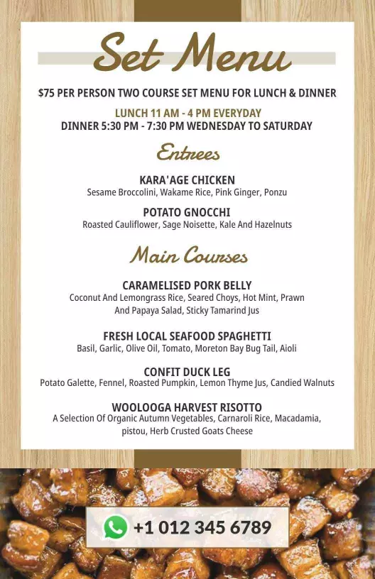 restaurant two course set menu