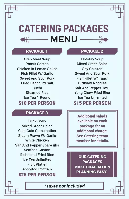simple catering packages menu template