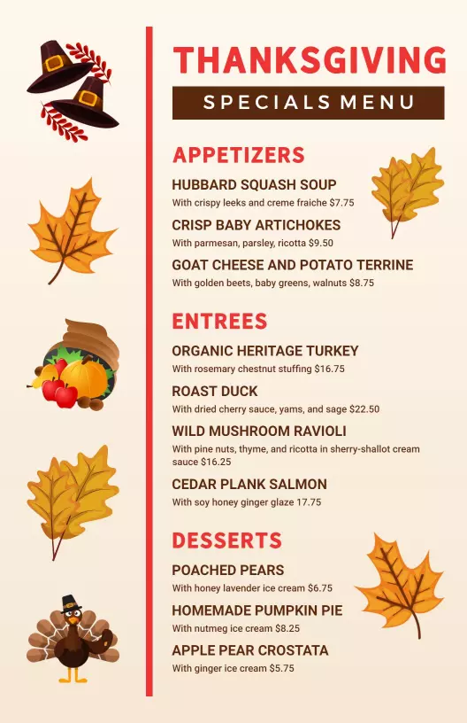 special thanksgiving menu template