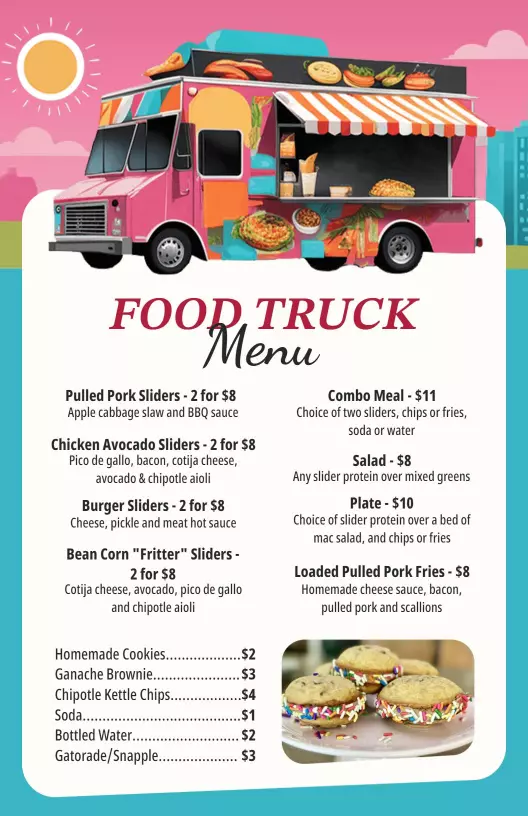 Street food truck offering menu template