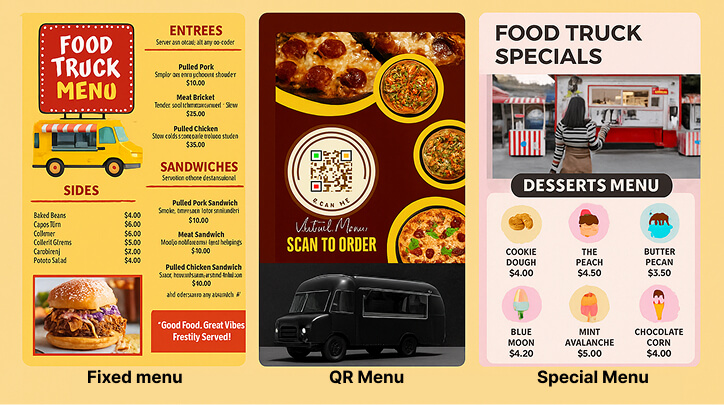 types of food truck menus