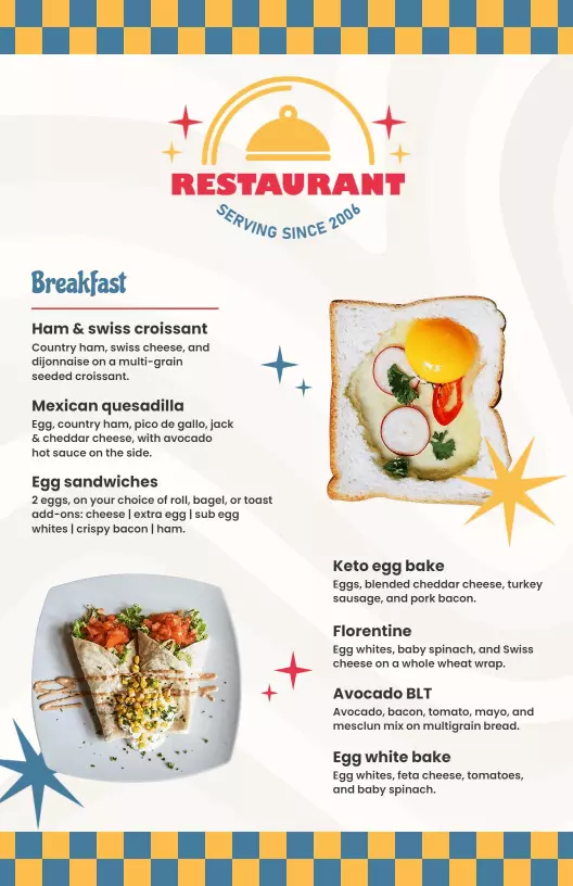 Vintage and Retro Restaurant Menu