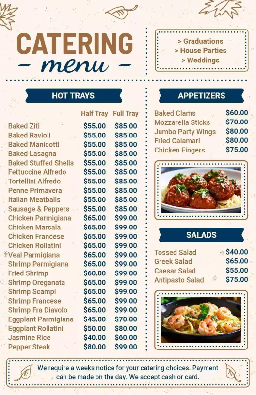 vintage catering menu template