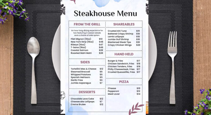 Classic American Steakhouse Menu