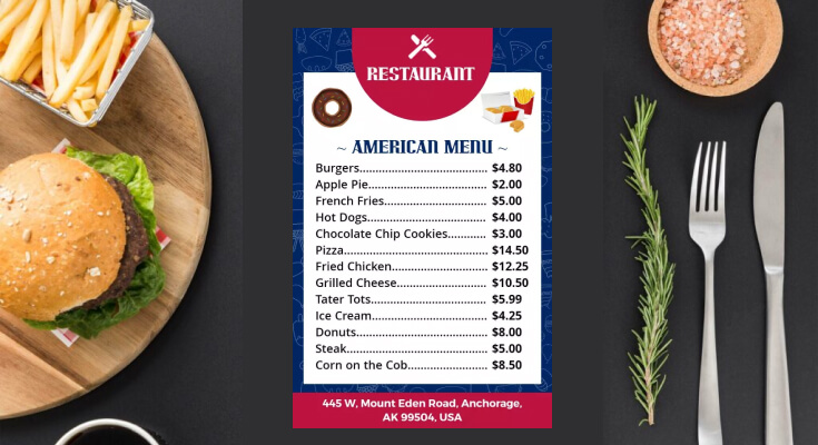 Fast casual food menu