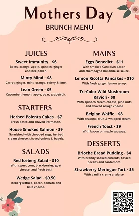 Modern Minimalist Mother's Day Brunch Menu