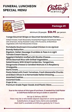 Social event catering menu