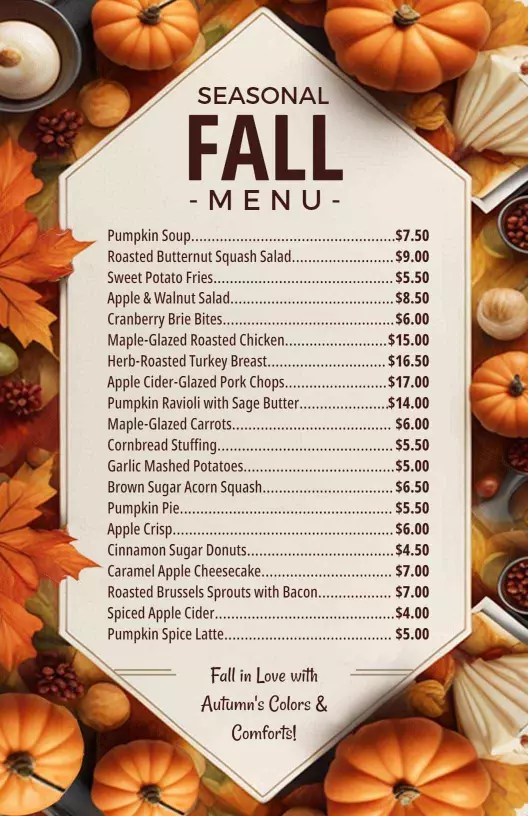 Restaurant Seasonal fall Menu