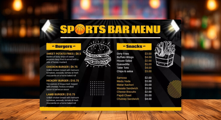 sports bar menu